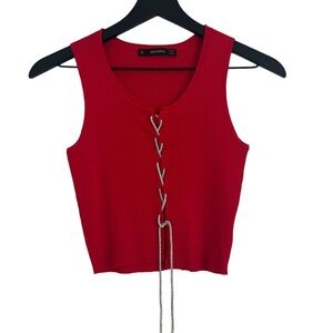Hesperus • Knitted red crop top with rhinestone detail